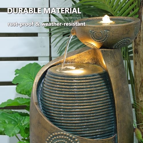 Sunlinua Vase Outdoor Water Fountain, 31.4''H Jar Waterfall Fountain with Warm LED Lights&Durable Pump for Yard, Porches, Home Décor,Garden,Office - Image 3