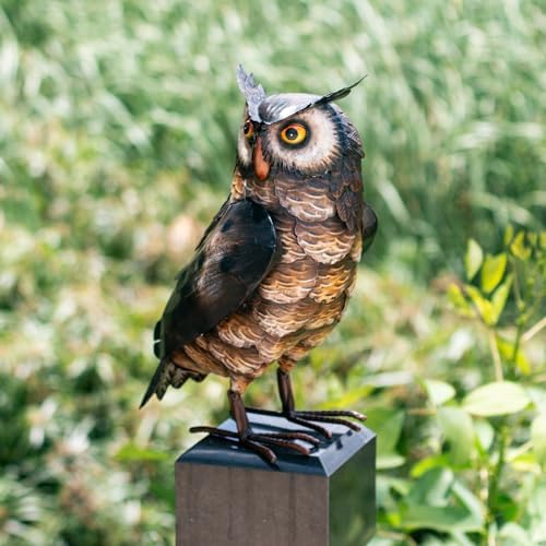 Natelf Outdoor Metal Brown Standing Owl Garden Statue for Patio Yard Decor - Image 7