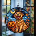Golden Dog Halloween Pumpkin Acrylic Suncatcher by AVAGAN