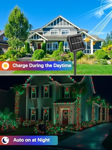 4 Pack Solar Christmas Lights Outdoor Waterproof, 132FT 400LED Solar String Lights Green Wire Fairy Lights, Solar Twinkle Lights with 8 Lighting Modes for Xmas Garden Decorations (Red&Green) - Image 3