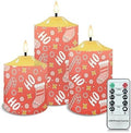 Cozeyat Christmas Decor Flameless Candles with Remote, Flameless Bullet Floating Candles Set of 3, Red Stocking and Candy Cane Design Ivory Pillar Battery Operated Candles with Dancing LED Flame by Cozeyat