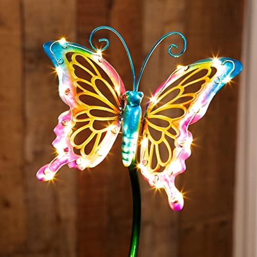 Crosslight Blue & Pink Kinetic Butterfly Solar LED Waterproof Outdoor Garden Stake - Decorative Electronic Light Garden Decor for Yard, Lawn, Patio, Deck, Pathway, Pond, Backyard by Crosslight