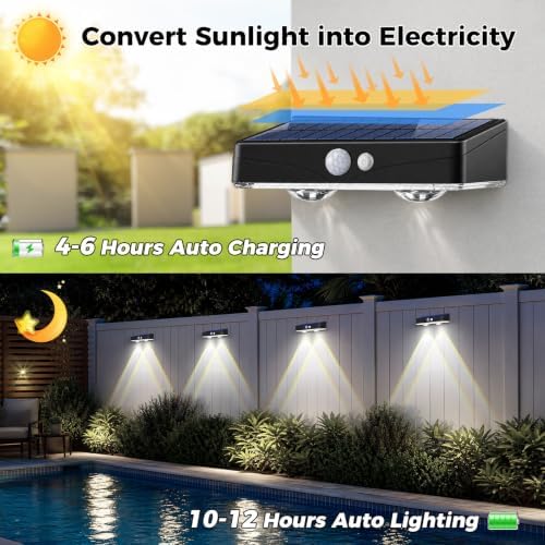 kolpop Solar Fence Lights Outdoor with Motion Sensor,Fence Lights Solar Powered,IP65 Waterproof,3 Modes LED Solar Lights for Patio,Backyard,Railing,Wall,Nighttime,Party,Pool,12 Pack,Cool White - Image 4