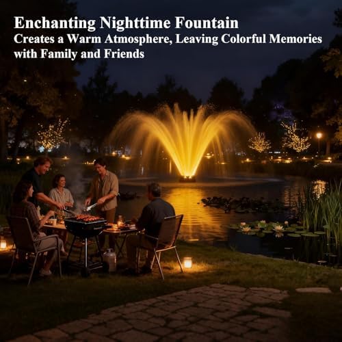 Pond Fountain Aerator with Lights, 1 HP with Dynamic RGB Lighting, Adjustable Modes, Digital Timer, for Large Ponds, Lakes & Outdoor Water Features, 15,000 GPH, 750W 110V, 100FT Cord - Image 5