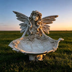 12.8" Fairy Garden Statue, Resin Angel Figurine with Leaf Tray, Bird Feeder & Decorative Dish for Patio, Yard, Garden & Home Decor - Image 5