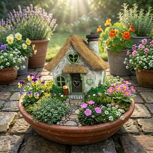 PRETMANNS Solar Fairy House for Outside, Green, 7.56" High - Image 2