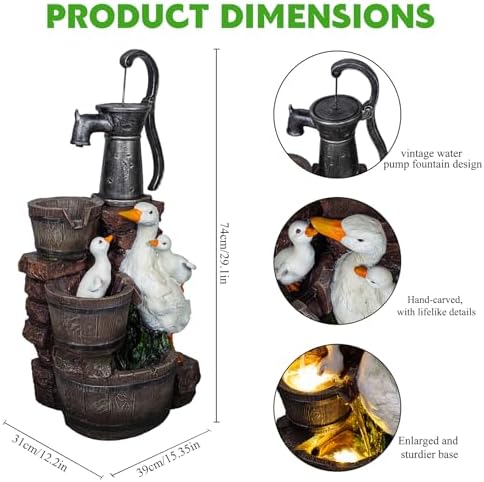 29.1" H Duck Outdoor Fountain with LED, Cascading Waterfall Garden Fountain - Image 2
