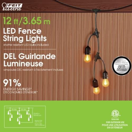 Feit Electric 12ft LED Outdoor Fence String Lights, 10 Sockets, 12pc. S14 LED Bulbs Included, E26 Base, 10 Watts, 2200K, Amber, SLM12-10/FIL - Image 3