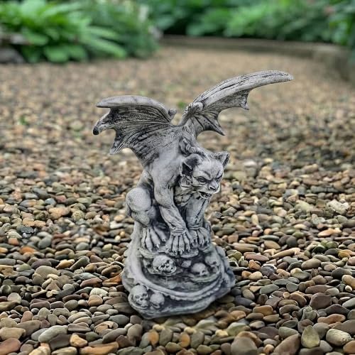 OLOMA Sitting on Skull Winged Gargoyle Concrete Statue Gothic Beast Garden Outdoor Sculpture Cement Mythical Creature Creepy Garden Decor Lawn Patio Porch Halloween Accent - Image 7