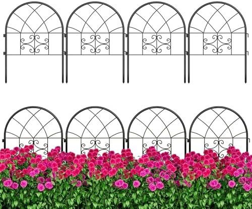 Garvee Decorative Garden Fence Panels 4-Pack, 20"x26" Black Metal Arched Border for Flower Bed Edging, Rustproof No-Dig Animal Barrier for Dogs, Rabbits, Patio & Yard Outdoor Decor by Garvee