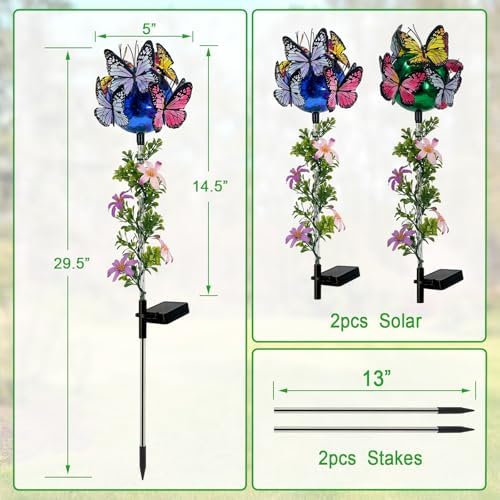 Solar Flowers Lights Outdoor Pathway,2 Pack Butterfly & Ball Garden Stakes - Image 7