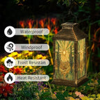 Solar Lantern Intricate Tribal Tattoo Style Stained Glass Artwork Outdoor Waterproof Garden Hanging Lantern Solar Powered Lighting Outside Table Lamp for Patio Deck Camping 1 Pack - Image 2