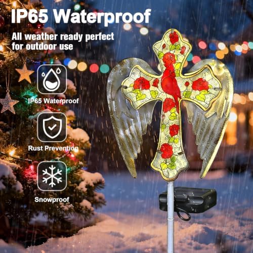 Cardinal Bird&Rose Solar Cross Garden Stake Light ,Christmas Decor Gifts - Image 3