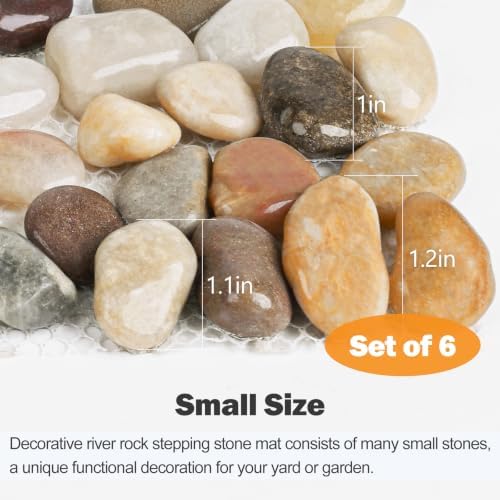 River Rock Stepping Stones Outdoor for Garden Walkway, 6 Pcs 12" L x 4" W Rectangle Shape Paver Step Stones Polished Pebble River Stone Mat for Yard Lawn Patio Pathway Walk Way - Multi-Color - Image 3