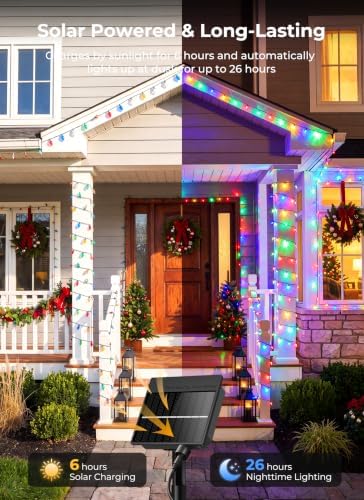 Multicolor C6 Solar Christmas Lights Outdoor, 22.64ft 50 LED Solar String lights Waterproof IP65, 8 Modes Twikle Fairy Light Christmas Tree Decorations for Yard Patio Fence Garden Wedding Party Decor - Image 2
