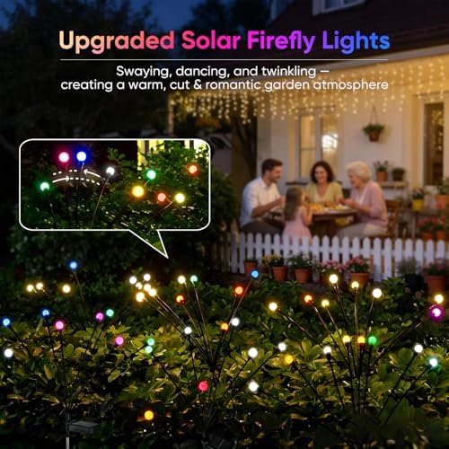 Solar Firefly Lights Outdoor Waterproof Adjustable Height, Multicolor 8Pack - Image 2