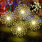 Tujoe 4 Pcs Pentagram Solar Firework Lights Decorations Garden Pathway Solar Power Light Stake Waterproof with 90 LED 8 Modes Star Firework Lights Decoration for Outside Decor, Warm White by Tujoe