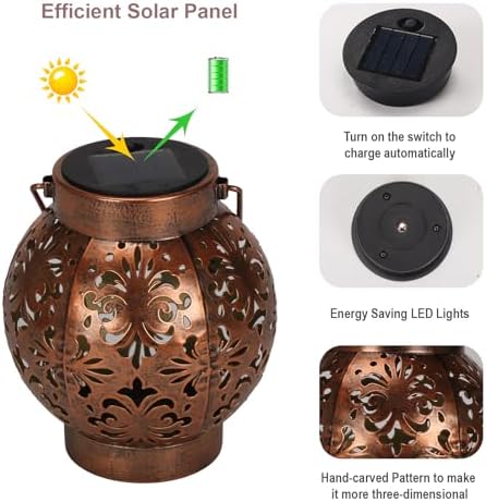 Edenseelake 2 Pack Solar Hanging Lanterns Outdoor Waterproof Flower Lights, Metal Decorative LED Lantern for Garden, Patio, Porch, Yard, Lawn, Bronze - Image 3