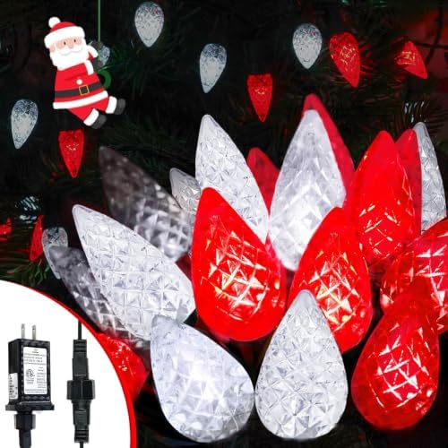 EEW Connectable C6 Christmas Lights Outdoor String 78FT 240 LED Red White by EEW