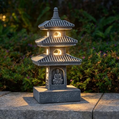 Solar Pagoda Garden Statue with LED Solar Light, 10 Inch Zen Garden Lantern by Unknown