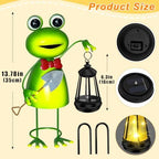 Solar Garden Lights 13.78in Tall Metal Frog Statue with Solar Lantern Decor - Image 6