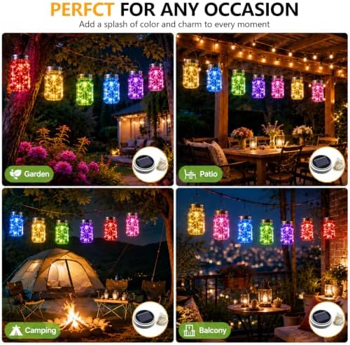 Solar Mason Jar Lid Lights Outdoor 12 Pack, Multicolor Garden Fairy Lights - Image 6