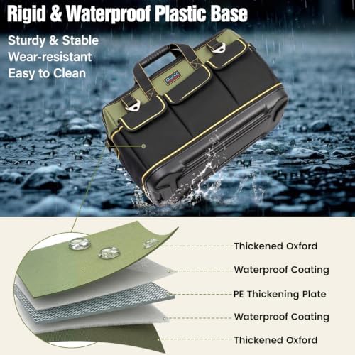 20 Inch Heavy Duty Tool Bag, 16-Pocket Tool Box Organizer, Green - Image 5