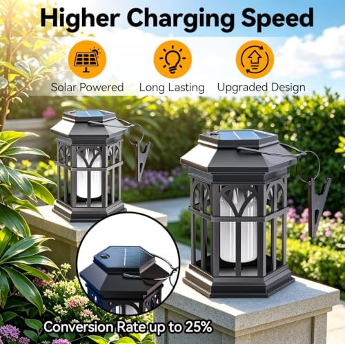 2 Pack Solar Lantern Outdoor Lights, Upgraded Flame Solar Lanterns Lights Outdoor Waterproof, Auto On/Off Hanging Lantern, Solar Powered Lanterns for Yard Patio Path Garden Decor - Image 4