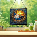 Dreamy Nest Gnome Stained Glass Suncatcher – Square Hanging Window Panel for Home or Greenhouse – Whimsical Glass Art Gift for Garden Lovers, Christmas, Halloween, Father Days ng8OPb - Image 2