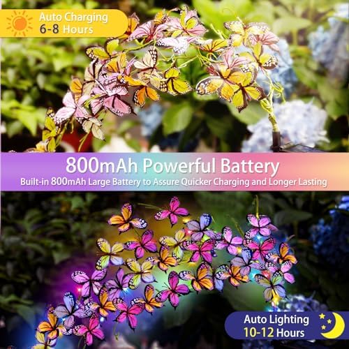 Solar Garden Lights Outdoor, Waterproof Solar Butterfly Lights 4 Pack Willow Vine Light with 80 LED 33 Butterfly Colorful Lighting for Garden Yard Lawn Outdoor Decor, Gift for Mom Women Mother's Day - Image 3
