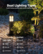 SUNVIE 12-Pack Low Voltage Landscape Lighting Kit LED Bollard Pathway Lights Wired with Spotlights for Garden, Path, Yard, Patio, Cast-Aluminum, IP65 Waterproof, 12-24V AC/DC, 3000K Warm White, Black - Image 2