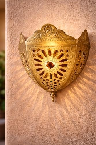 Moroccan Brass Wall Lamp Sconce Home Decor, Handmade Lighting Copper Metal Lights Turkish Lamp, Ramadan Candle Lantern, Candle Holder, Indoor Outdoor, Patio, Porch, Shelf, Garden (Atlas) - Image 7