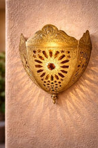 Set of 2 Moroccan Brass Wall Sconce, Handcrafted Filigree Style, Living Room Ambient Accent Lighting Gift, Half Dome Sconce (Atlas) - Image 4