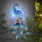 TERESA'S Collections Garden Decor Blue Peacock with Solar Outdoor Lights, 40" Glass Yard Art for Outside, Decorative Metal Stake Outdoor Decor for Lawn Decorations, Patio, Gifts for Mom - Image 3