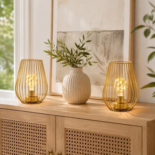 TRIROCKS Metal Cordless Table Lamp - 8'' Tall Set of 2 Cage Shape Battery Operated Lamp with Fairy Lights Bulb for Indoor/Outdoor Use Perfect for Christmas Garden and Weddings (Gold,Set of 2) - Image 5