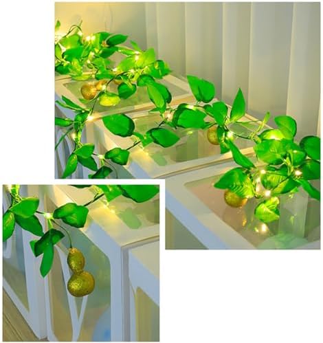 CAKERS Artificial Gourd Vine String Lights|Festive Party Decor Simulation Plants Vine Lights|Faux Rattan Fairy Lights for Party Bedroom Patio,Gold,5m(16.4ft)-50LED-Solar - Image 5