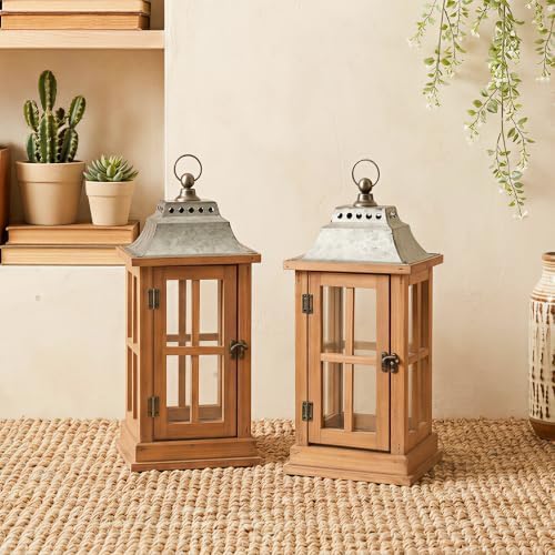 Bdor 15 Inch Outdoor Decorative Lanterns, Set of 2 Wooden Candle Lanterns - Image 4