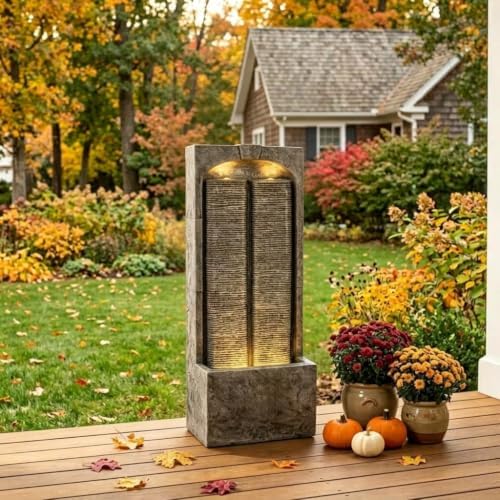 39" Outdoor Water Fountain, Modern LED Resin Water Wall Feature - Image 5