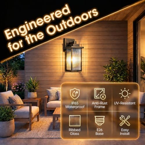 2-Pack 15" Black Brush Gold Outdoor Wall Light, Metal Porch Light - Image 3
