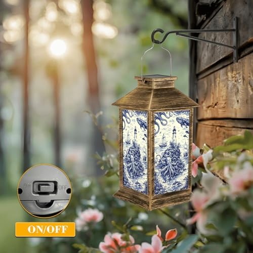 Solar Lantern Outdoor Waterproof Blue Deep Sea Toile Lighthouse Sailing Ships Octopus Whale Seagulls Garden Decor LED Solar Lights Hanging/Tabletop Lamp Gifts for Women Mom for Outside Yard Patio - Image 5