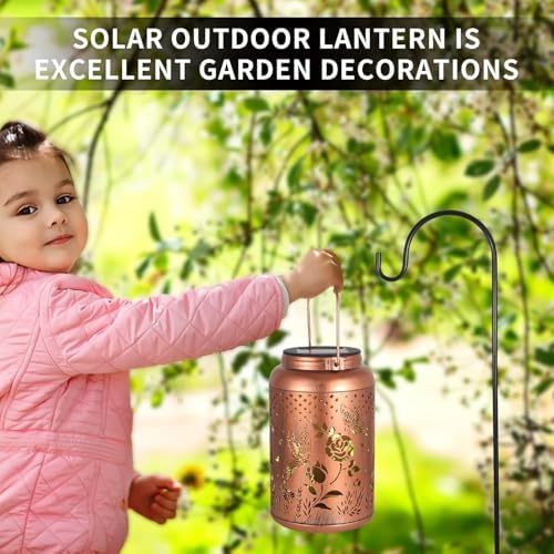 2 Pack Solar Lanterns Outdoor Waterproof, Butterfly Rose Garden Decor Birthday Gifts for Women Mom Grandma Hanging Solar Lights Metal Solar Decoration Outside for Yard, Patio, Lawn - Image 5