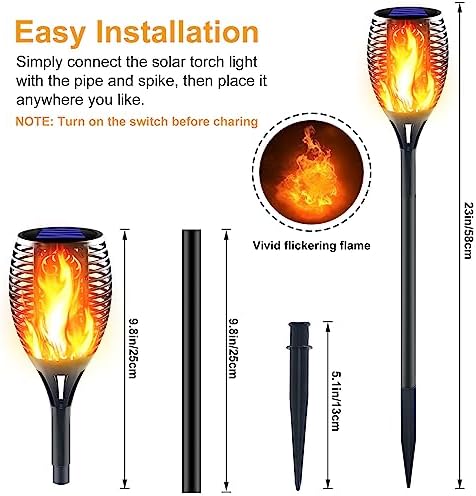Large Solar Torch Light with Flickering Flame Outdoor, 4 Pack - Image 3