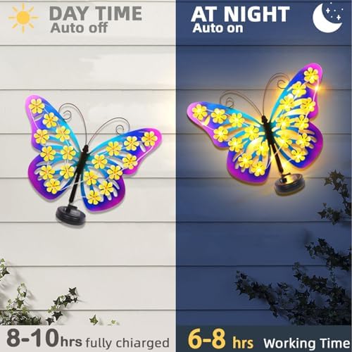2 Pack Solar Lights Outdoor Metal Butterfly Wall Decor with 30 Led - Image 2