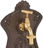 Relaxdays Wall Fountain, Antique Design, Basin & Tap, Water, for Garden & Patio, 42 x 24.5 x 11.5 cm, Cast Iron, Brown, Brass - Image 5