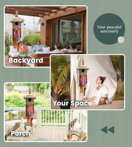 Nalulu Flory Bamboo Wind Chimes - Oustide Outdoor Wooden Windchimes with Birdhouse, Handcrafted with Calming Deep Tones, Ideal Home Decor or Gift for Him and Her - Image 3