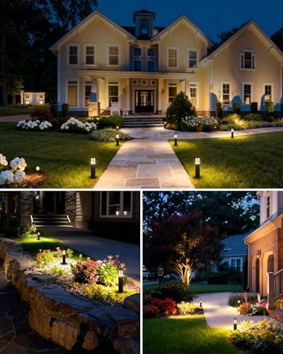 SUNVIE 12-Pack Low Voltage Landscape Lighting Kit LED Bollard Pathway Lights Wired with Spotlights for Garden, Path, Yard, Patio, Cast-Aluminum, IP65 Waterproof, 12-24V AC/DC, 3000K Warm White, Black - Image 6