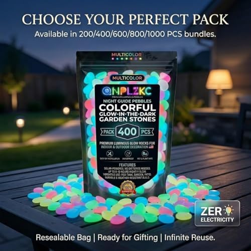 Colorful Glow-in-the-Dark Garden Stones, Rainbow Luminous Pebbles for Outdoor Walkway Patio Lawn Yard Landscaping, Glowing Stepping Rocks for Garden Path Fish Tank Aquarium Decor (1000, Yellow) - Image 4