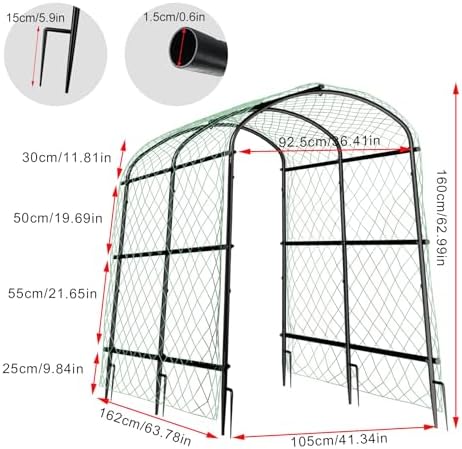 unho 63inch Garden Trellis Arch: for Climbing Plants with Net Metal - Image 2