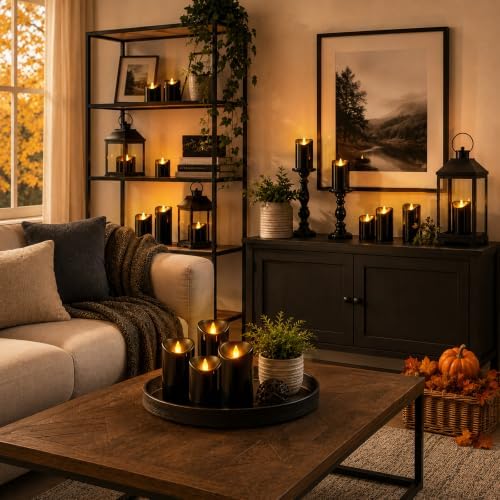 Flameless Candles 4" 5" 6" Set of 9 Outdoor Indoor Pillars Battery Operated Flickering Candles Include 8-Key Remote Timer Function Black Fake LED Candles for Wedding, Aniversary,Christmas Decor - Image 6