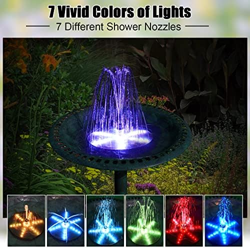 Solar Bird Bath Fountains Upgraded, 4W Solar Powered Water Fountain Pump with 4000 Battery, 7 Nozzles & 4 Fixers, Colorful LED Lights for Garden, Pond, Swimming Pool, Fish Tank, and Outdoor - Image 3